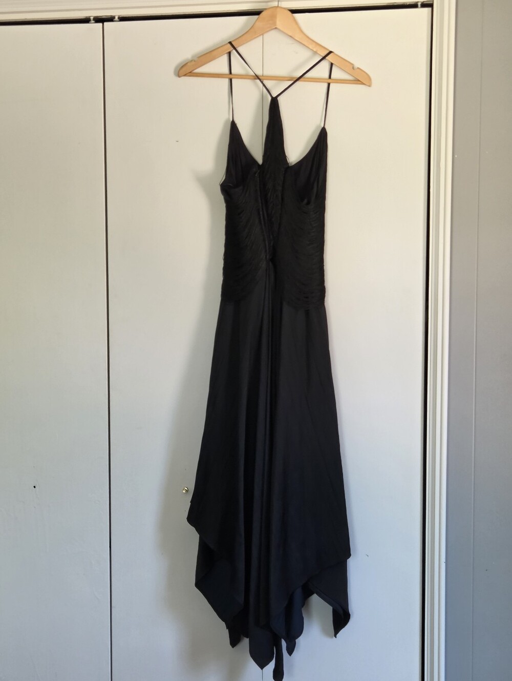 Anthropologie Black Asymmetrical Handkerchief-Hem Slip Dress - Picture 4 of 7